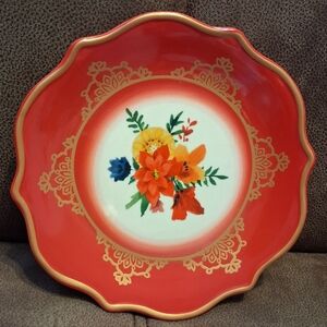 The Pioneer Woman Winter Bouquet Red Floral Scalloped Dessert, Salad Plate